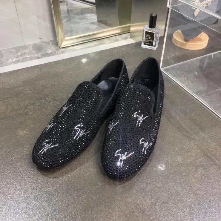 Giuseppe Zanotti Black Studded Velvet Slip-On Loafers