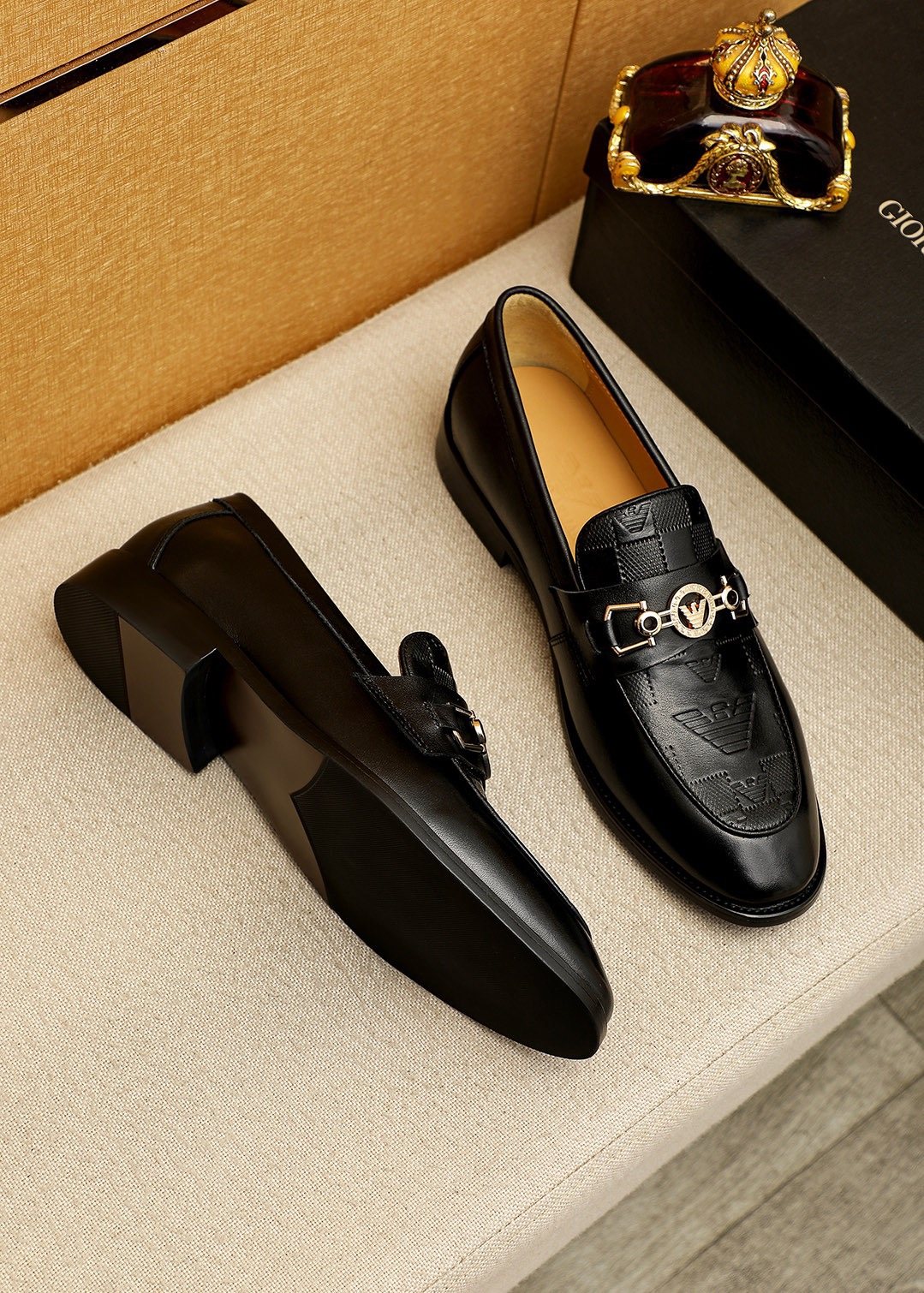 Armani Men's Black Embossed Bit Loafers