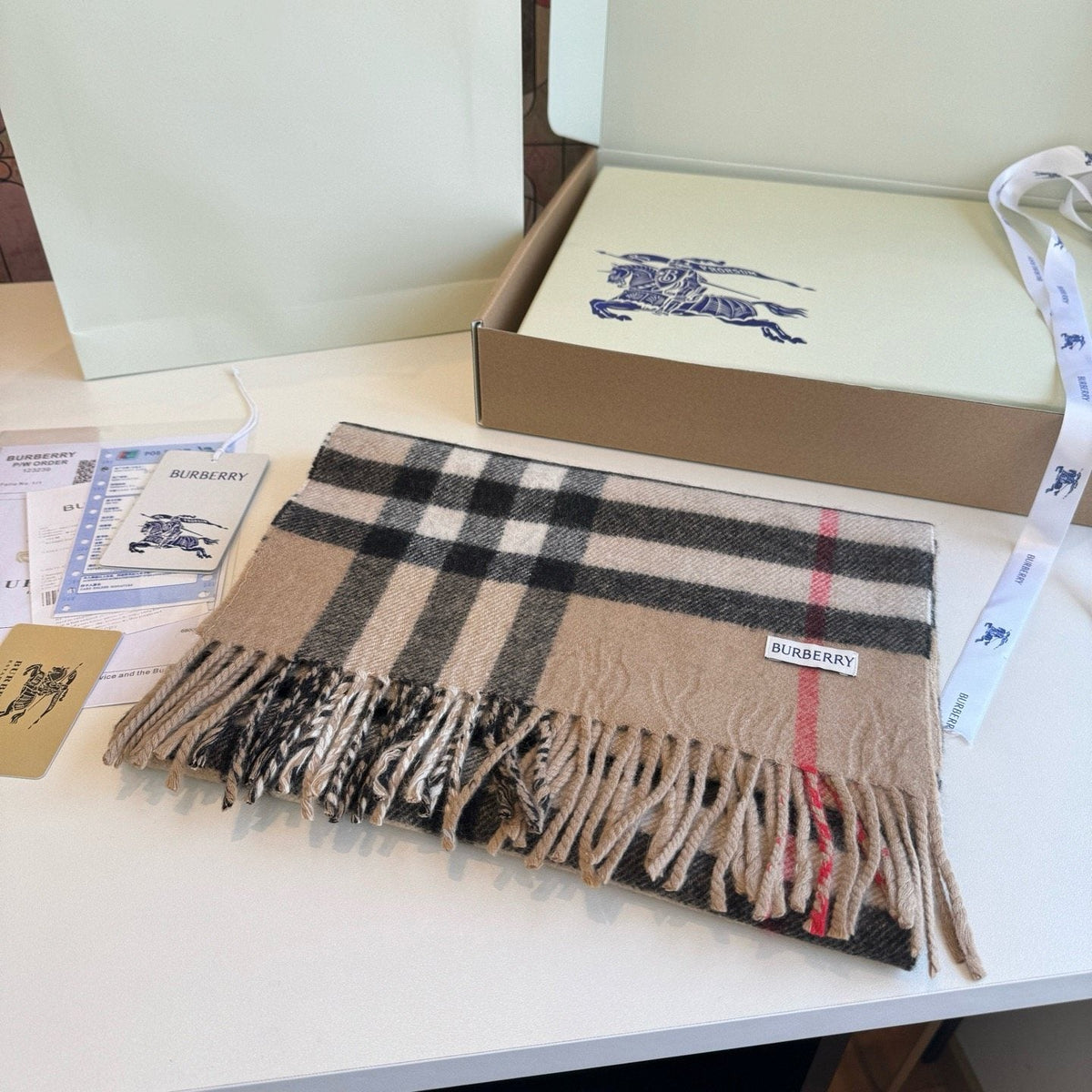 Burberry Reversible Check Fringe Scarf