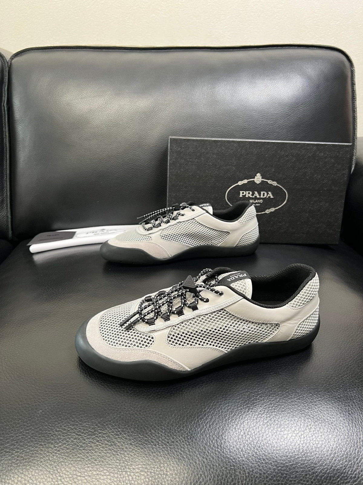 Prada White, Gray & Black Low-Top Sneakers